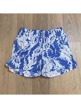 Lilly Pulitzer Men's Capri Trunk Blue White Nylon Swim Shorts Tropical Print